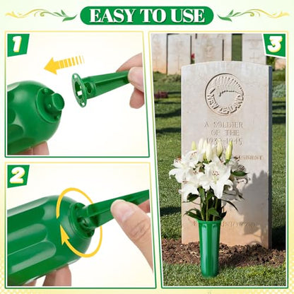 8 Pcs Cemetery Vases for Grave - Plastic Flower Holders with Spikes, Cone Vase for Memorial Day Grave Accessories Cemetery Decorations (Green)