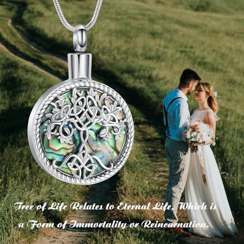 Hearbeingt Tree of Life Urn Necklaces for Ashes Circle Cremation Jewelry - color: B-Silver