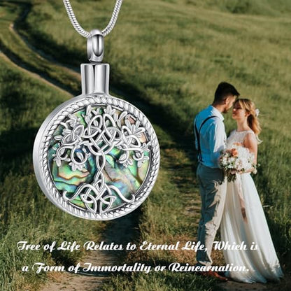 Hearbeingt Tree of Life Urn Necklaces for Ashes Circle Cremation Jewelry - color: B-Silver