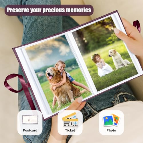 Photo Album 4x6 100 Pockets, Slip-in Picture Albums, Linen Cover Top Loader Vertical Pockets Albums for Baby, Kids Boy Girls, Wedding, Family, Anniversary, Purple - color: Purple, size: 100 Pockets white Bandage