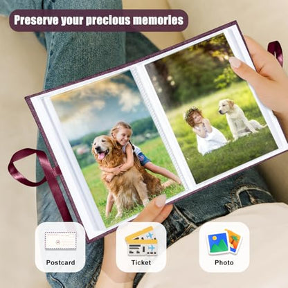 Photo Album 4x6 100 Pockets, Slip-in Picture Albums, Linen Cover Top Loader Vertical Pockets Albums for Baby, Kids Boy Girls, Wedding, Family, Anniversary, Purple - color: Purple, size: 100 Pockets white Bandage