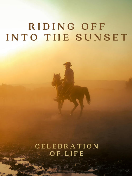 Riding Off Into The Sunset (Celebration of Life): Guest Book for Funeral and Memorial Ceremony, 300 Person Sign In Registry (Cowboy and Horses at Sunset Cover)