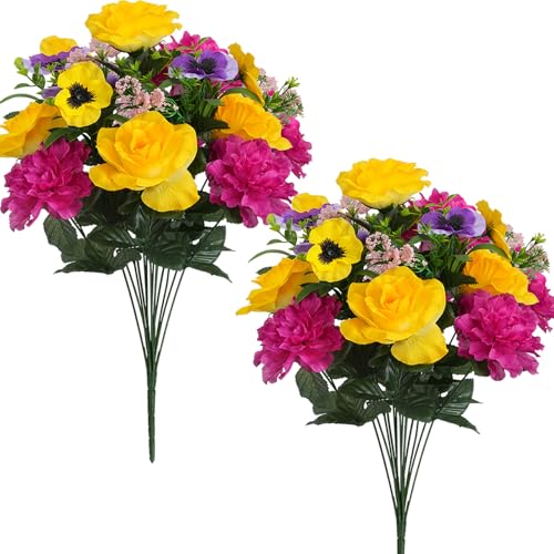 2pcs Fall Cemetery Flowers for Grave Artificial Flowers for Cemetery Vase
