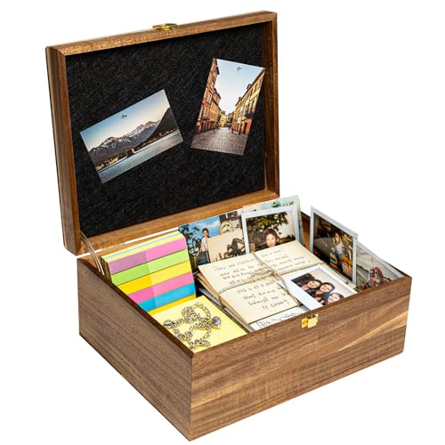 Keepsake Box – Acacia Keepsake Memory Box with Hinged Lid, Tree of Life Engraving, Large Acacia Wood Box 11"x8.6"x5", Felt Photo Board, Secure Latch – Storage for Photos, Letters, Crafts & Gift Giving - size: Large