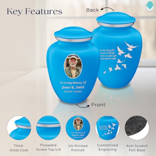 Embrace Adult Personalized Doves Cremation Urns for Human Ashes I Large Picture Racing Blue Funeral Urn for Adult Men and Women with Double Side Engraving I 200 lbs - color: _Racing Blue (Double Sided)