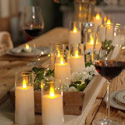 Homemory Pure White Acrylic Flameless Candles, LED Candles, Battery Operated Candles with Remote Control and Timer, Fake Electric Candle, Wedding, Home Decor, Set of 9 | Battery operated flickering LED pillar c, les, dual remotes, wedding centerpiece, Chr