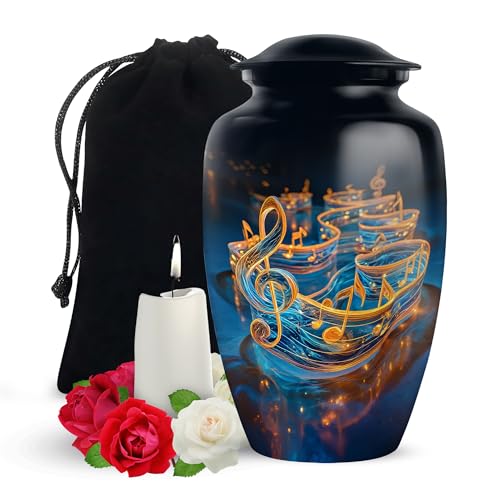 Yatskia Golden Music Decorative Large Funeral Urns for Human Ashes Adult Male and Female, Cremation Urn for Ashes Adult Dad, (Classic Large, 10 Inch) - color: #3 Music, size: 10 Inch Large Urn