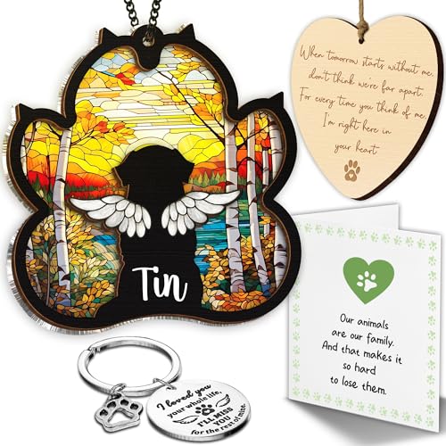 Personalized Dog Memorial Gifts, Paw Suncatcher Remembrance Gift, Engraved Pet Memorial Ornament, Pet Sympathy Keychain, Loss of Animal Sympathy Card, Rainbow Bridge Dog Loss Gift Hanging - color: 01. Custom #1