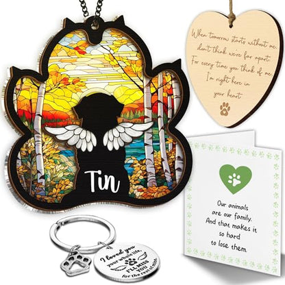 Personalized Dog Memorial Gifts, Paw Suncatcher Remembrance Gift, Engraved Pet Memorial Ornament, Pet Sympathy Keychain, Loss of Animal Sympathy Card, Rainbow Bridge Dog Loss Gift Hanging - color: 01. Custom #1