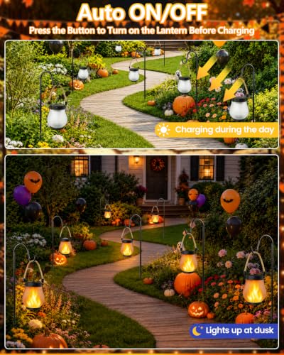 6 Pack Solar Lanterns Outdoor Waterproof, Flickering Flame Solar Lights | USB/Solar Charging, 2 Modes, IP65 Waterproof, Auto ON/OFF, Hemp Rope Handle, Hanging/Tabletop, for Tree Garden Yard Patio - size: 6 Pack