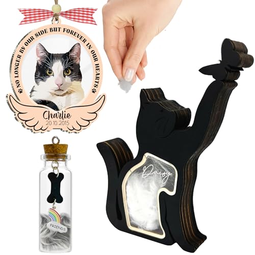 Personalized Cat Hair Memorial Keepsake Box Wood Pet Fur Gift for Pet Lover Unique Cat Short Hair Shape Standable Tabletop Decor Pet Sympathy Gift for Parents Family Friends Storing Hair Teeth Ashes - size: Custom
