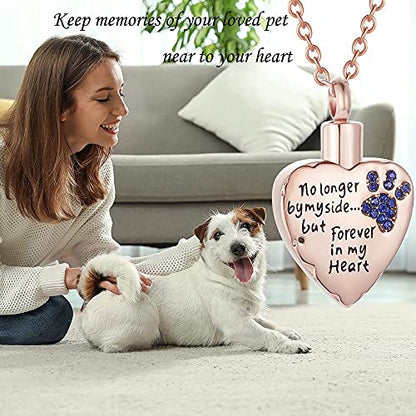 Fashion Pet Cremation Jewelry Stainess Steel Heart Keepsake Ashes Necklace Dog Cat Paw Memorial Urn Pendant - color: RG-Blue