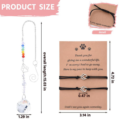 Sisadodo Rainbow Bridge Dog Memorial Gifts for Loss of Dogs Cats Rainbow Bridge Bracelet Keychains Paw Crystal Sun Catcher - color: Bracelet and Crystal Suncatcher