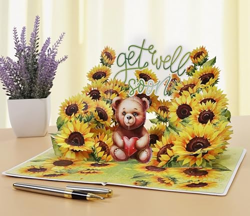 CUTPOPUP Get Well Card with Envelope, Pop Up Get Well Soon for Women Men Kids After Surgery (Sunflower and Bear) SD254US - color: Getwellsoon Sunflower-6x8in