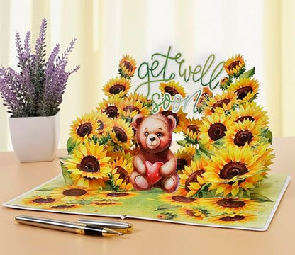 CUTPOPUP Get Well Card with Envelope, Pop Up Get Well Soon for Women Men Kids After Surgery (Sunflower and Bear) SD254US - color: Getwellsoon Sunflower-6x8in