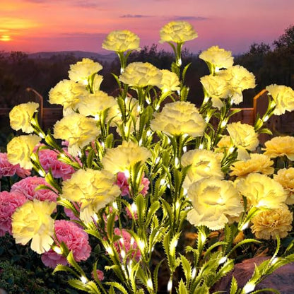 GIGALUMI 4 Pack Solar 28 Carnations Flowers Outdoor, 2 Modes, White - color: White, size: 4 PACK