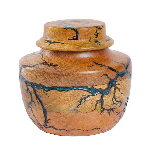 Personalized Cremation Urn for Human or Pet Ashes Adult, Male or Female – Wooden Funeral Urn with Green Resin, Hand-Carved Large Burial Urns, Memorial Urns for Pet Ashes, Urns Box for Men or Women