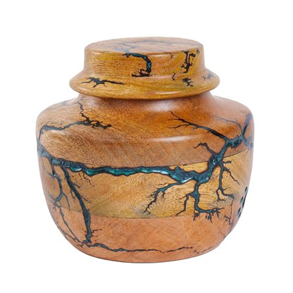Personalized Cremation Urn for Human or Pet Ashes Adult, Male or Female – Wooden Funeral Urn with Green Resin, Hand-Carved Large Burial Urns, Memorial Urns for Pet Ashes, Urns Box for Men or Women