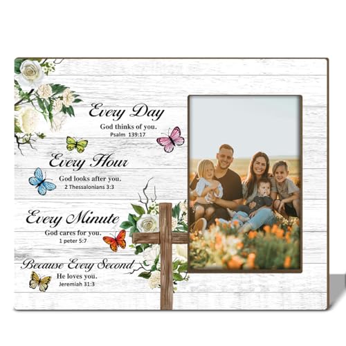 Christian Gifts Flower Picture Frame Wood Frames, 4x6 Photo Frame with Stand for Wall and Tabletop Display Appreciation Gifts for Christmas Halloween, Wall Frame Hanging Frame for Friends Coworker -15 - style: Christian