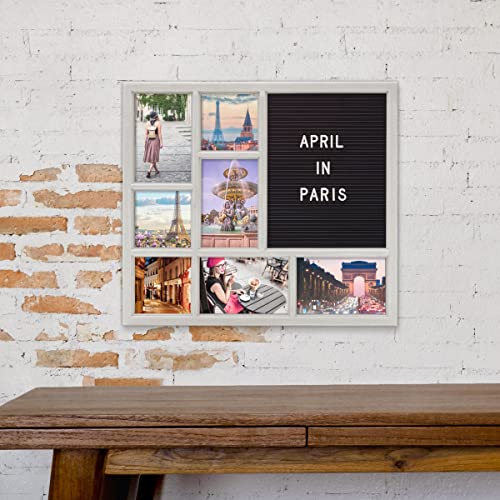 MELANNCO Customizable Letterboard 7-Opening Photo Collage, 15 x 17 inch, Distressed Grey - color: Distressed Gray, size: 15x17 - 7 Opening