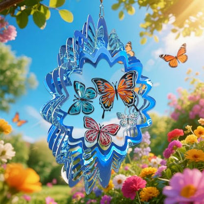 Butterfly Wind Spinner, 12 inch 3D Metal Wind Spinners Outdoor - color: Mandala Butterfly