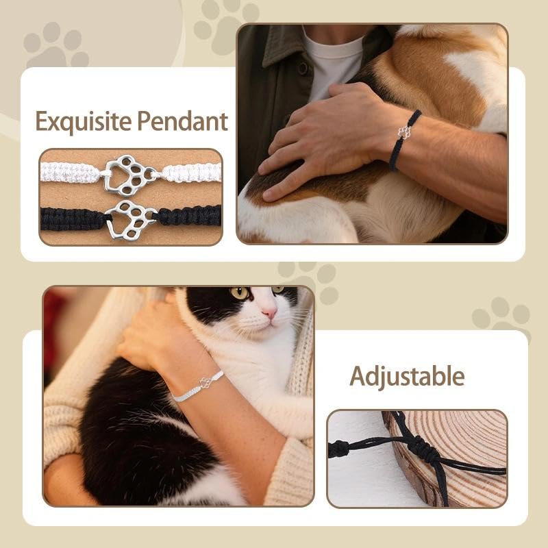 Pet Memorial Gifts for Loss of Dog Cat Paw Print Bracelets for Women Men Pet Sympathy Gift Remembrance Bereavement Gifts Idea - color: Black & White