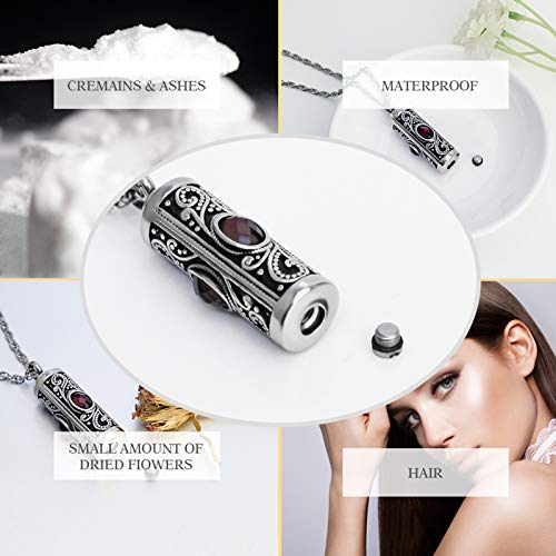 XIUDA Crystal Cremation Urn Necklace for Ashes Keepsake Stainless Steel Memorial Pendant with Flower - color: Text Engraved
