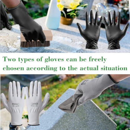 10 Pcs Headstone Cleaner Kit for Grave Cleaning Granite and Stone Daily Cleaner Includes Cloth Bristle Crevice Brush Scrub Brush Cleaning Sponge Disposable & Labor Protection Gloves Plastic Scraper