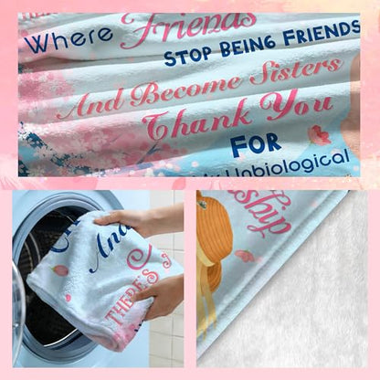 to My Bestie Throw Blanket, Heartfelt Friends Become Sisters Message, Soft Flannel Blanket, Birthday, Mother's Day, Christmas & Friendship Day 50x60 Inch - color: Friend-1