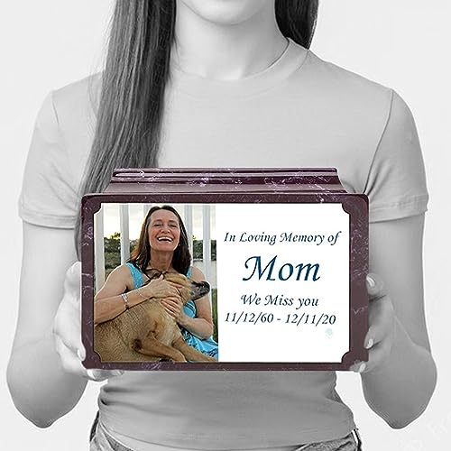 GetUrns Cultured Marble Urn Vault by Mackenzie with Personalized Picture and Text for Human Ashes I Merlot Adult Urns for Male and Female I 210lbs - color: Merlot