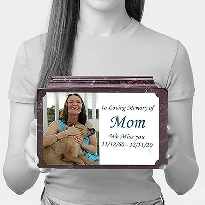 GetUrns Cultured Marble Urn Vault by Mackenzie with Personalized Picture and Text for Human Ashes I Merlot Adult Urns for Male and Female I 210lbs - color: Merlot
