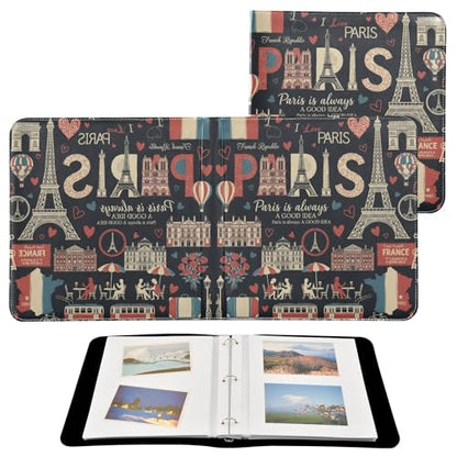 JIPONI French Paris Theme Large Photo Album, DIY Leather Cover Scrapbook Albums for 4x6 5x7 6x8 Pictures, Self Adhesive Memory Book for Wedding, Baby, Family - color: Paris Graffiti
