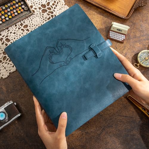 Leather Photo Album for 4x6 Pictures Album Book With Writing Space for Family Wedding Anniversary Birthday Christmas Baby Vacation, Gift for Anniversary (Blue Heart) - color: Blue Heart