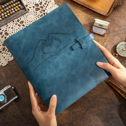 Leather Photo Album for 4x6 Pictures Album Book With Writing Space for Family Wedding Anniversary Birthday Christmas Baby Vacation, Gift for Anniversary (Blue Heart) - color: Blue Heart