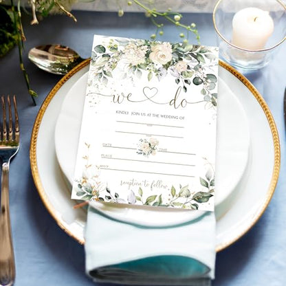 Whaline 25 Sets Greenery Floral Wedding Invitation with Envelopes Stickers Eucalyptus Leaves Fill in Blank Invites Cards for Bridal Shower, 5 x 7 Inch - style: Greenery Floral
