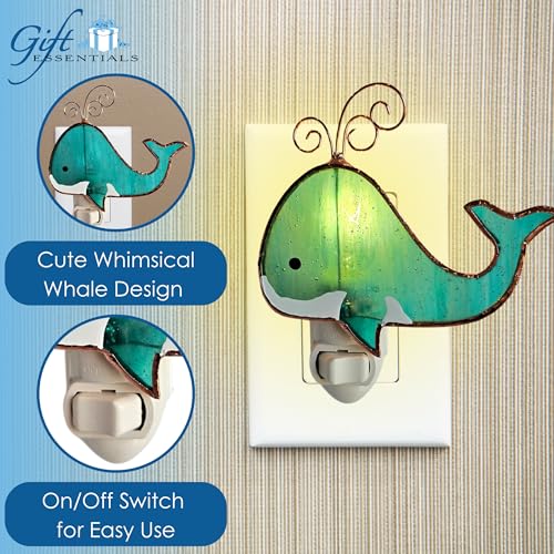 Gift Essentials Blue Whale Plug-in Night Light - Stained Glass Nightlight | Blue Whale Stained Glass Plug-in Nightlight with On/Off Rocker Switch. Includes One 4-Watt Replaceable Warm-Glow Bulb. - color: Whale