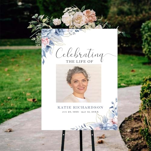 Blue Roses Memorial Sign Navy Blue Funeral Welcome Sign for Women Blue Flowers Female Memorial Sign Celebration of Life, Funeral Décor, Funeral program - color: #Version 13