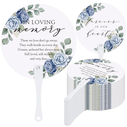 Teling 50 Pcs Funeral Favors Fans Memorial Plastic Celebration of Life Handheld Fans with Plastic Handle Hand for Funeral Guests Services Condolence Sympathy Gift Supplies(Blue Flower) - style: Blue Flower