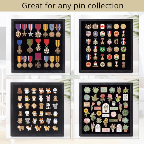 GMFrames 11x11 Enamel Pin Display Case, Pin Collection Display Frame with Real Glass, Shadow Box for Wall and Tabletop, Pin Holder Black - color: Black, size: 11x11