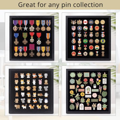 GMFrames 11x11 Enamel Pin Display Case, Pin Collection Display Frame with Real Glass, Shadow Box for Wall and Tabletop, Pin Holder Black - color: Black, size: 11x11
