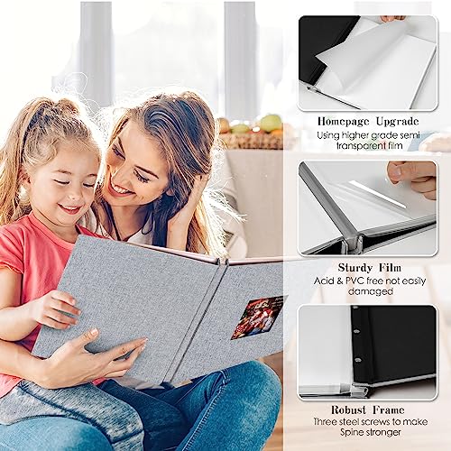 Spbapr Large Photo Album Self Adhesive 3x5 4x6 5x7 8x10 Pictures Magnetic Scrapbook 40 Blank Pages Linen Cover DIY Album with A Metal Pen Light Gray - color: Light Gray, size: 11''x10.6''40pages