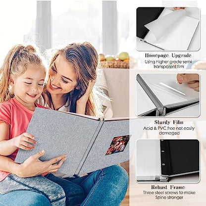 Spbapr Large Photo Album Self Adhesive 3x5 4x6 5x7 8x10 Pictures Magnetic Scrapbook 40 Blank Pages Linen Cover DIY Album with A Metal Pen Light Gray - color: Light Gray, size: 11''x10.6''40pages