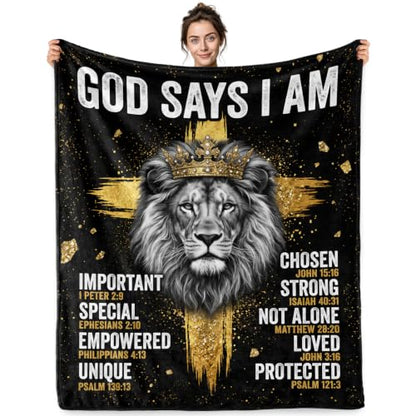 Jekeno Religious Lion Gifts Blanket Christian Verse Throw Blanket | 50x60 Inch Flannel Faith Bible Verse Pattern Blanket Gifts for Baptism Confirmation Christmas Birthday Women Men - color: Lion, size: 50x60 Inch
