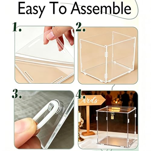 Pure Clear Acrylic Card Box with Slot & Lock, DIY Large Wedding Card Boxes for Reception, Elegant Money Envelop Gift Cards Box for Party Wedding Birthday Baby Shower Graduation Table Decor - style: Minimalist
