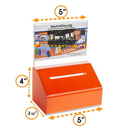 SOURCE ONE Acrylic Heavy Duty Donation/Ballot Box with Lock and Sign Holder - color: Orange, size: 2 Pack