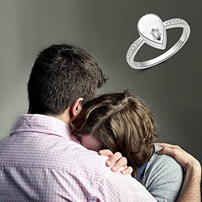 YLT S925 Sterling Silver Teardrop Cremation Urn Ring for Ashes - size: 8