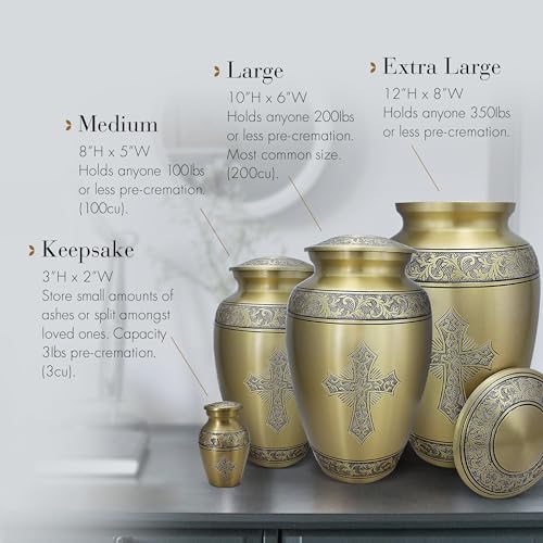 Gold Cross Cremation Urns for Human Ashes Adult Female & Male Urns - color: Gold - Engraved Ribbon, size: Large