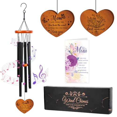 Mom Gifts Wind Chimes for Outside – Wind Chimes with Engraved Wooden Pendant for Mother, Mothers Day Birthday for Mom from Daughter Son, Garden Patio Hanging Keepsake Decor - color: Mom Gifts Wind Chimes