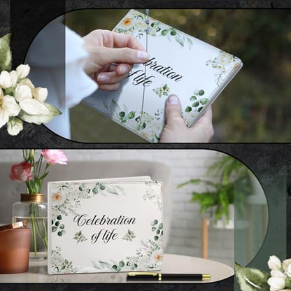 Patelai Funeral Guest Book with Pen Memorial Service Celebration of Life Sign in Book for Funeral Leather Cardinal in Loving Memorial Gift, 112 Pages(Flower) - style: Flower