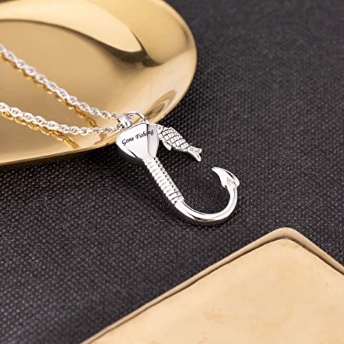 Gredstar Fishing in Heaven Cremation Jewelry & Fishin hook Cremation Urn Necklace for Ashes